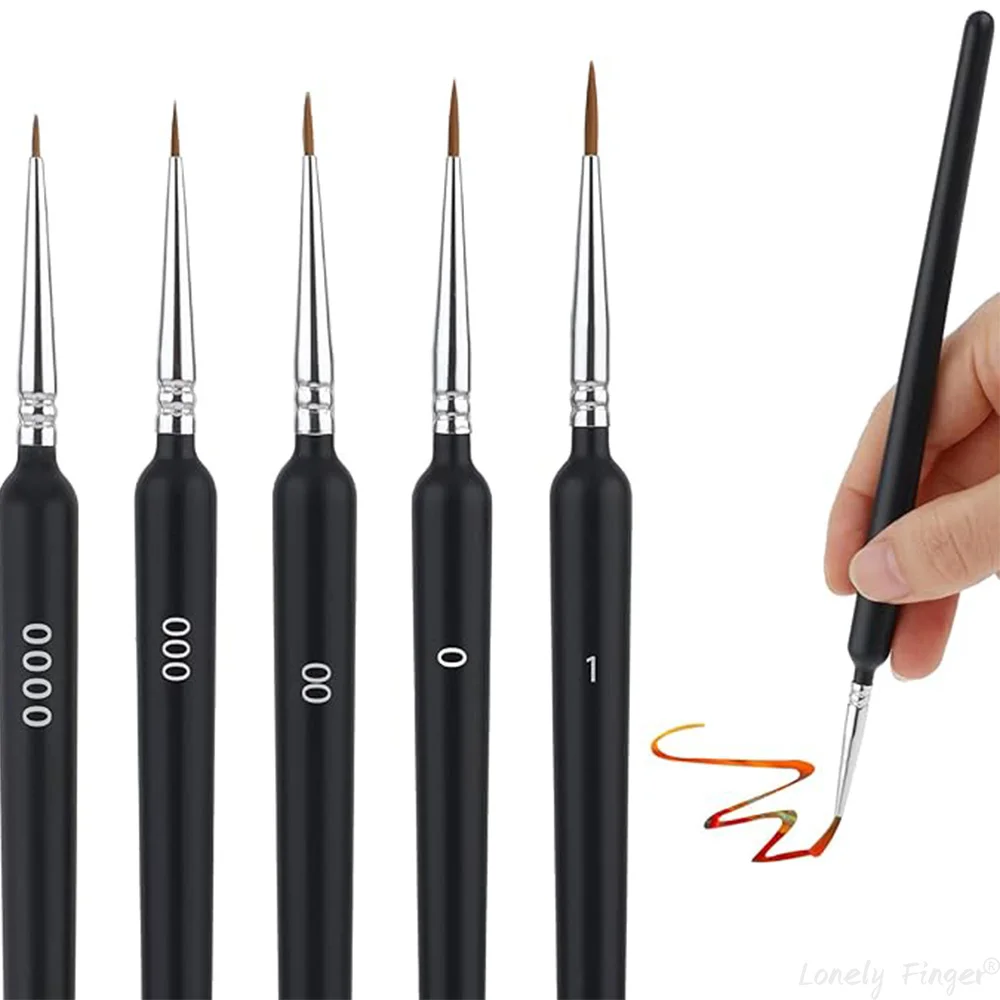 Miniature Detail Paint Brushes Set 5pcs, 5Size:#0000,#000,#00,#0,#1, Artists Paint Brushes for Acrylics Oil Model Craft Nail Det