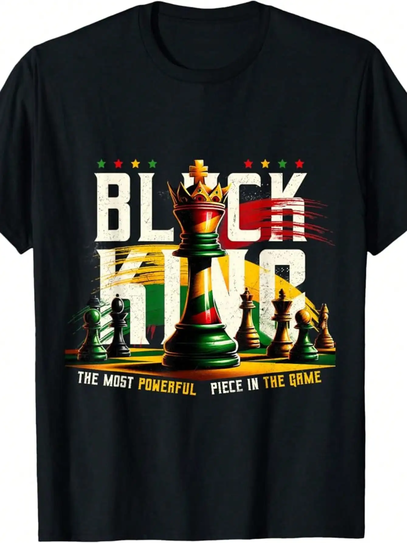 

100% Made in USA, Black History Black King The Most Powerful Piece In The Game T-Shirt, Short Sleeve Crew Neck, All-Seaso