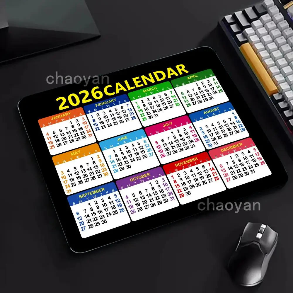 2026 التقويم الأسود ماوس الوسادة مربع السنة الجديدة لوحة ماوس صغيرة المضادة للانزلاق المطاط الألعاب مكتب الكمبيوتر المحمول مكتب عمل حصيرة #1