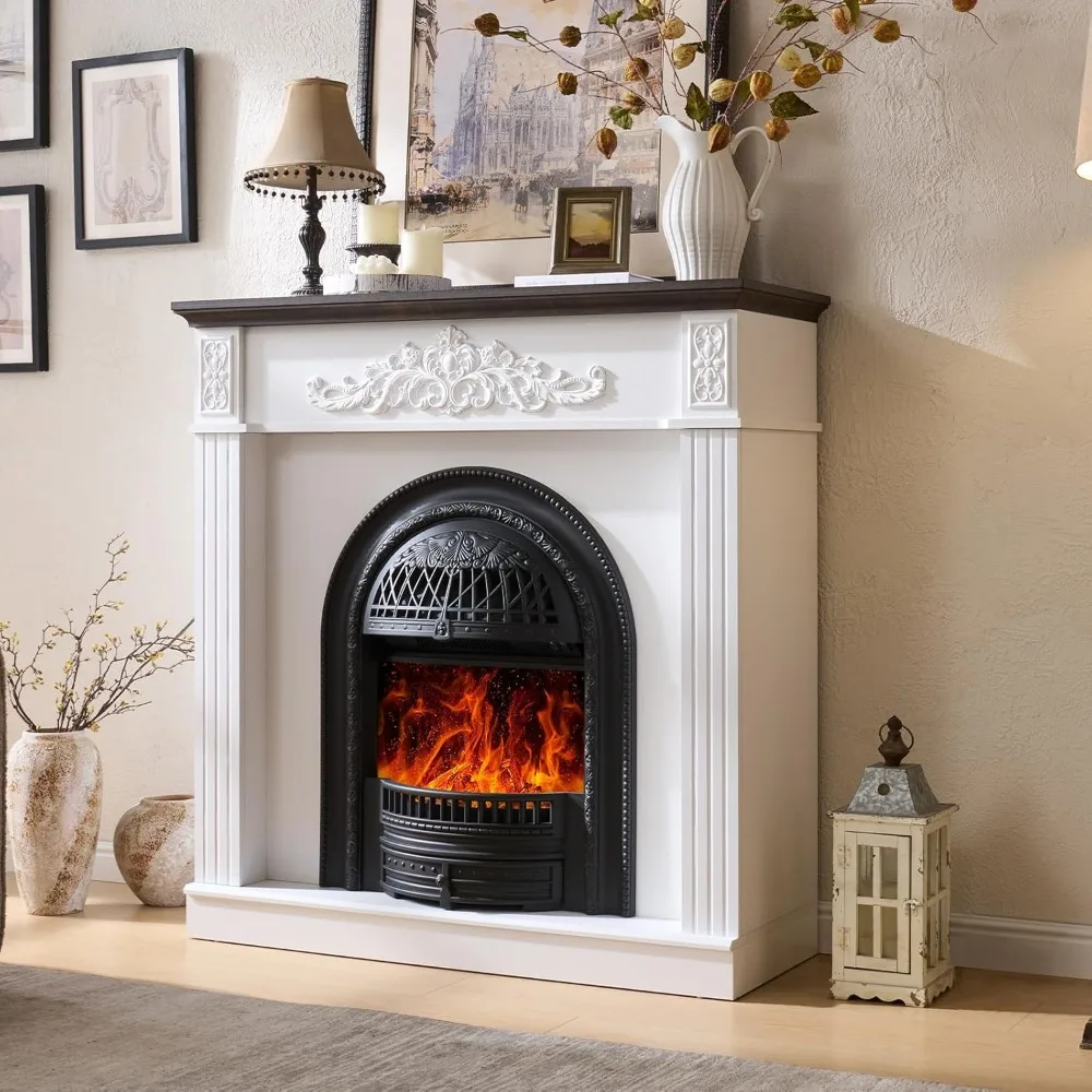 

45-дюймовый электрический камин с каминной каминкой, свободно стоящий электрический камин для фермерского дома, развлекательный центр, деревянная подставка для телевизора, штабелируемая