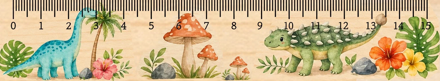 Creative Dinosaur Pattern Wooden Straight 2D Ruler 3mm Thick Student Stationery Gifts Graduation School Reopening Season 0-15CM