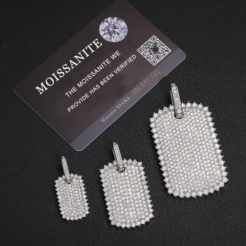 THUE Full Moissanite Luxury Square Pendant with Certification Rope Necklace For Women Men Hip Hop Jewelry Gifts