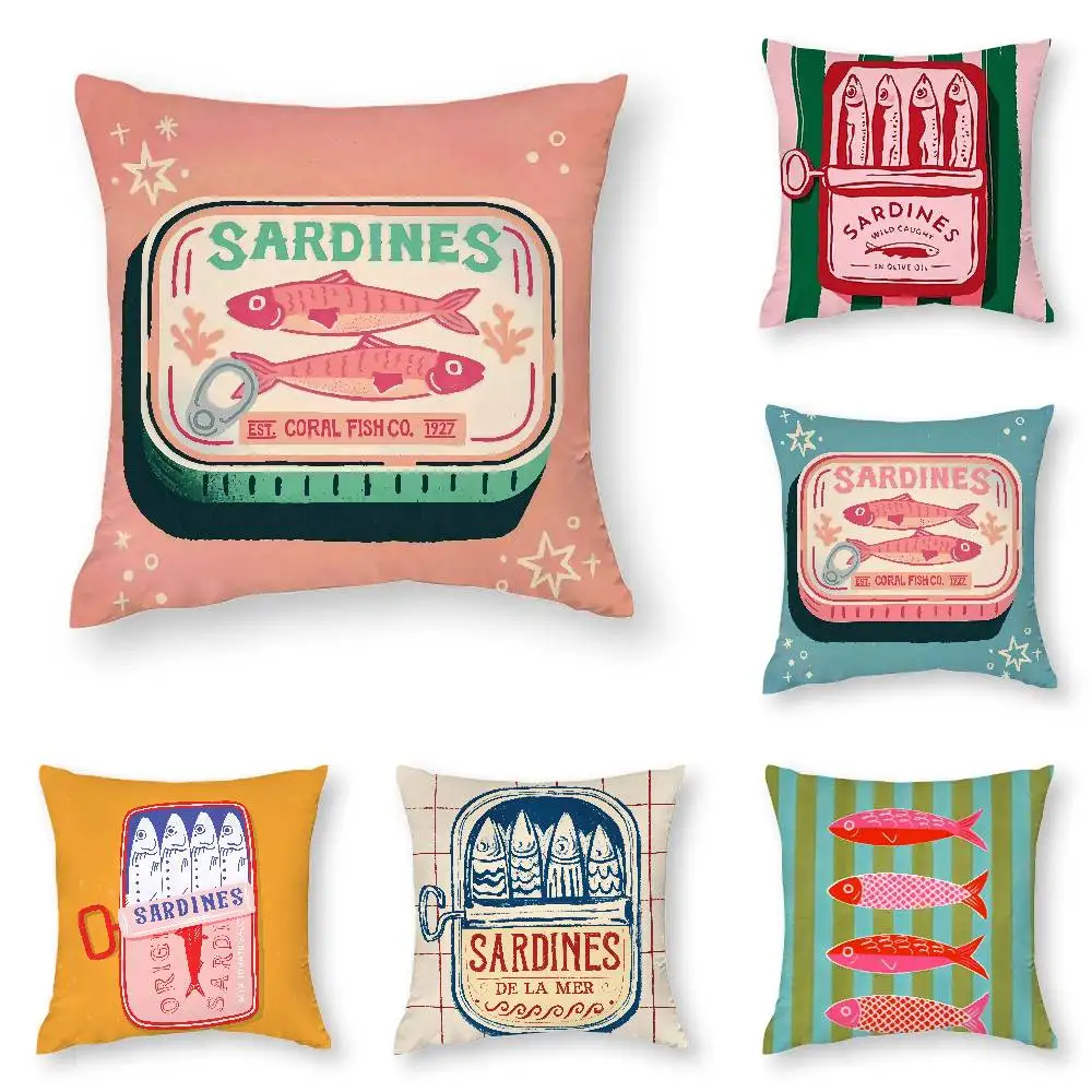 Küsten-Charm, Sardinen-Dose, Kissenbezug, 3D-Druck, Polyesterfaser, 40 x 40 cm, Heim-Sofa-Überwurf, Dekoration, Festival-Geschenk