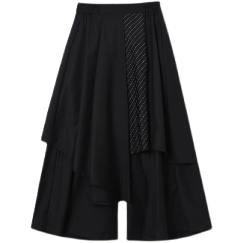 

2023Stripe Asymmetry Japan Loose Streetwear Splice Men's Harajuku Casual Kimono Skirts Pants Menswear Ankle Length Trousers Wome