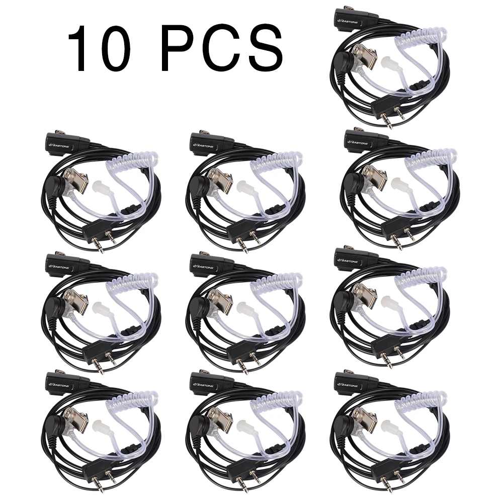 10PCS Zastone Headphone Walkie Talkie Earpiece 2 Pin TK Plug PTT Air Acoustic Tube Earphone Portable Radio Headset for Baofeng