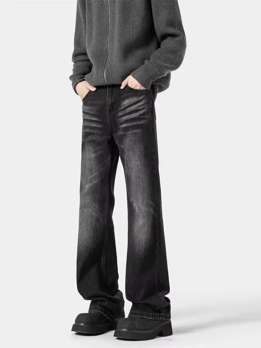 

Trendy Bla Casual Men's Jeans High Street Versatile Loose Wide Leg Long Pants American Sle Autumn Wear Youth Faion