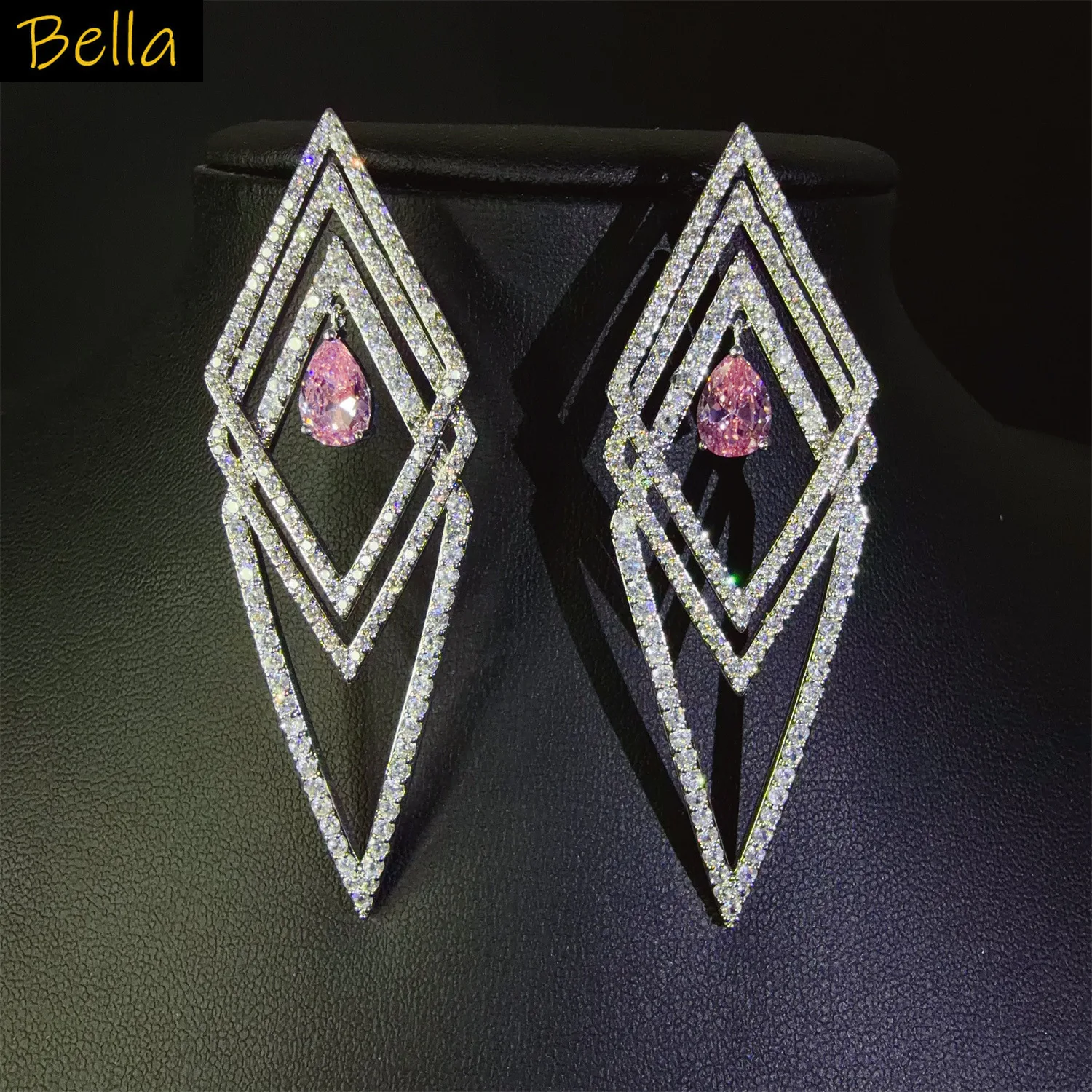 

Luxury cubic zirconia Geometric dangle Earrings Statement for women Wedding Dinner Party jewelry silver plated