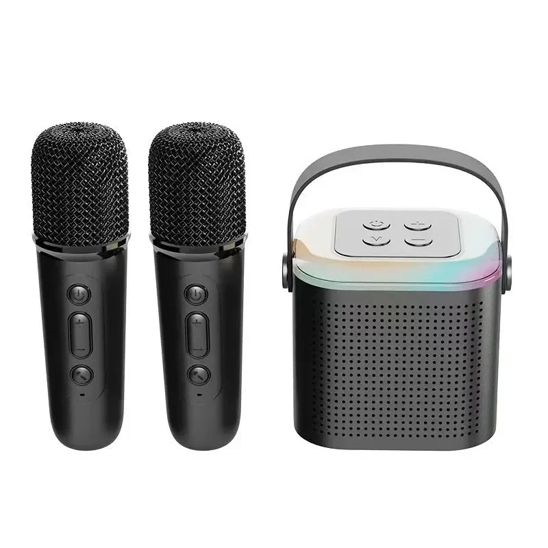 Portable Karaoke Machine Y1 KTV Bluetooth System Wireless Dual Microphones HIFI Stereo Sound RGB LED Lights Live Home For Party