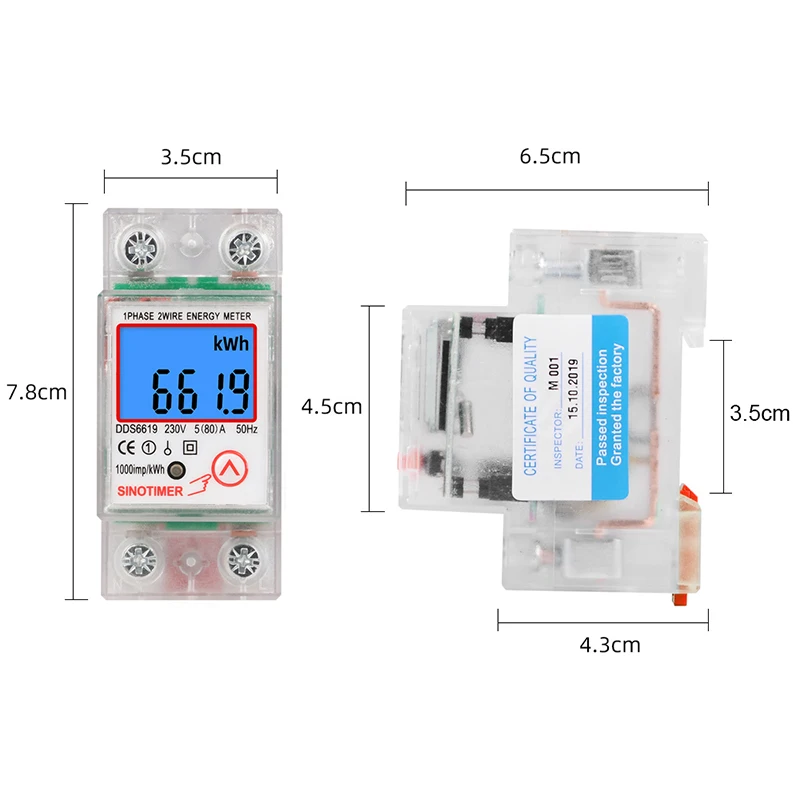 Din Rail LCD Digital Backlight Single Phase Energy Meter kWh Power Consumption Meter Wattmeter Electronic AC 220V 80A Reset Zero