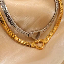Peri'sbox Stainless Steel Solid Gold Pvd Plated Chunky Thick Chain Hollow Heart Choker Necklace for Women Street Fashion Jewelry