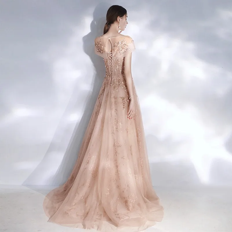 Gorgeous Vintage Sequined Beading Back Lace Up Formal Evening Party Dress