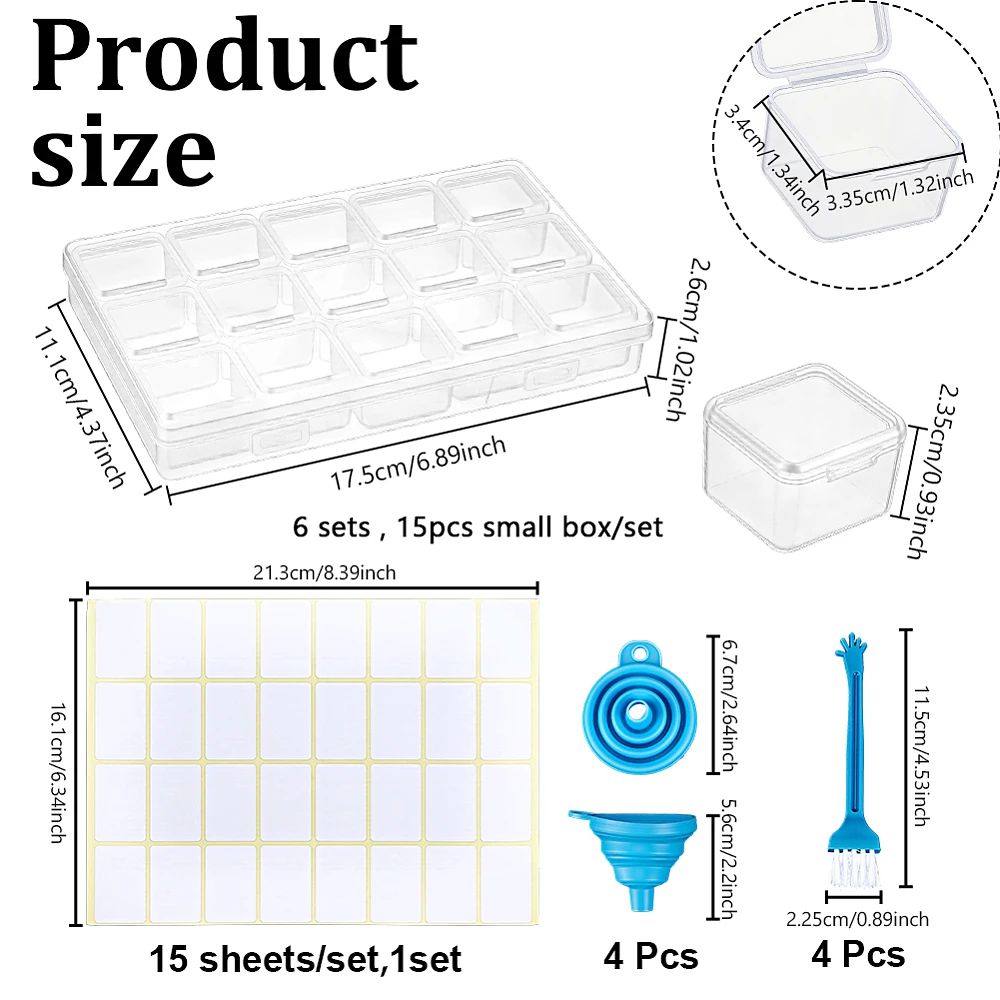 Bead Organizer Box Set 90Pcs Clear Bead Storage Containers 15 Grids Clear Plastic Storage Boxes with Hinged Lids
