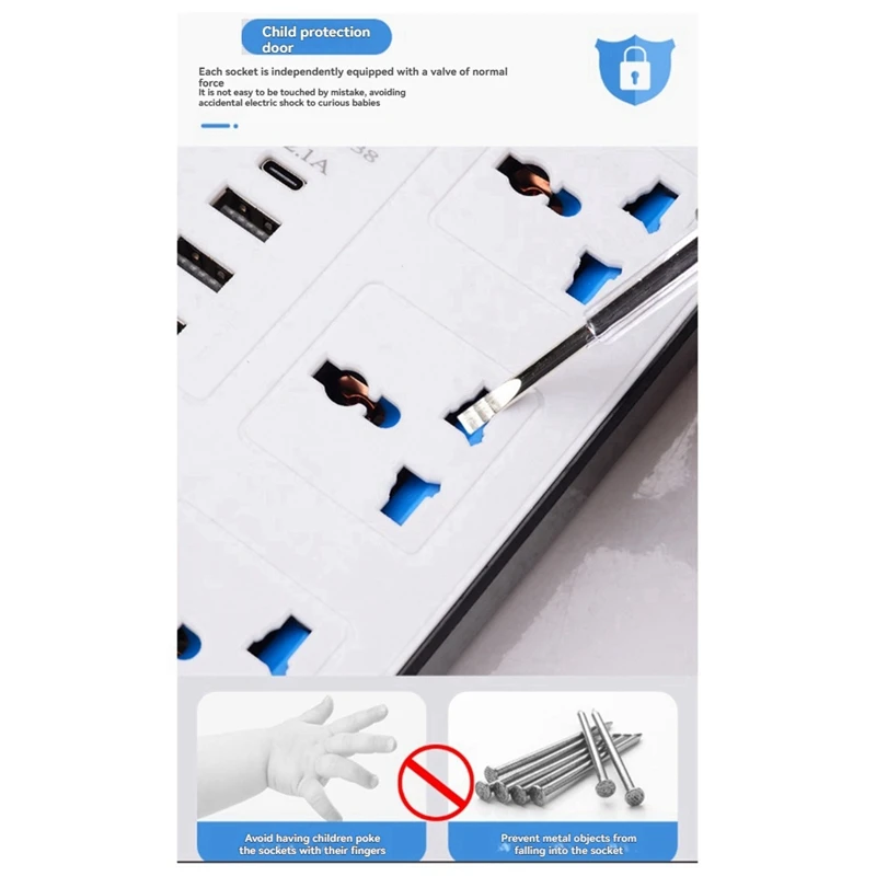 Soket Listrik Multi-Outlet Strip Daya Universal Steker AS Hitam