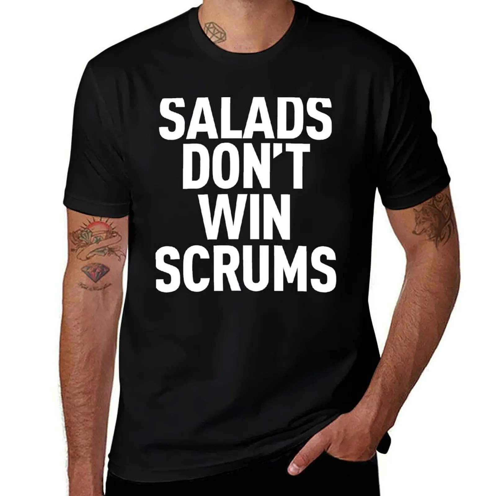 T-shirt de rugby essentiel et amusant, Salads don't win scrums, T-shirt uni, décontracté, à la mode, imprimé