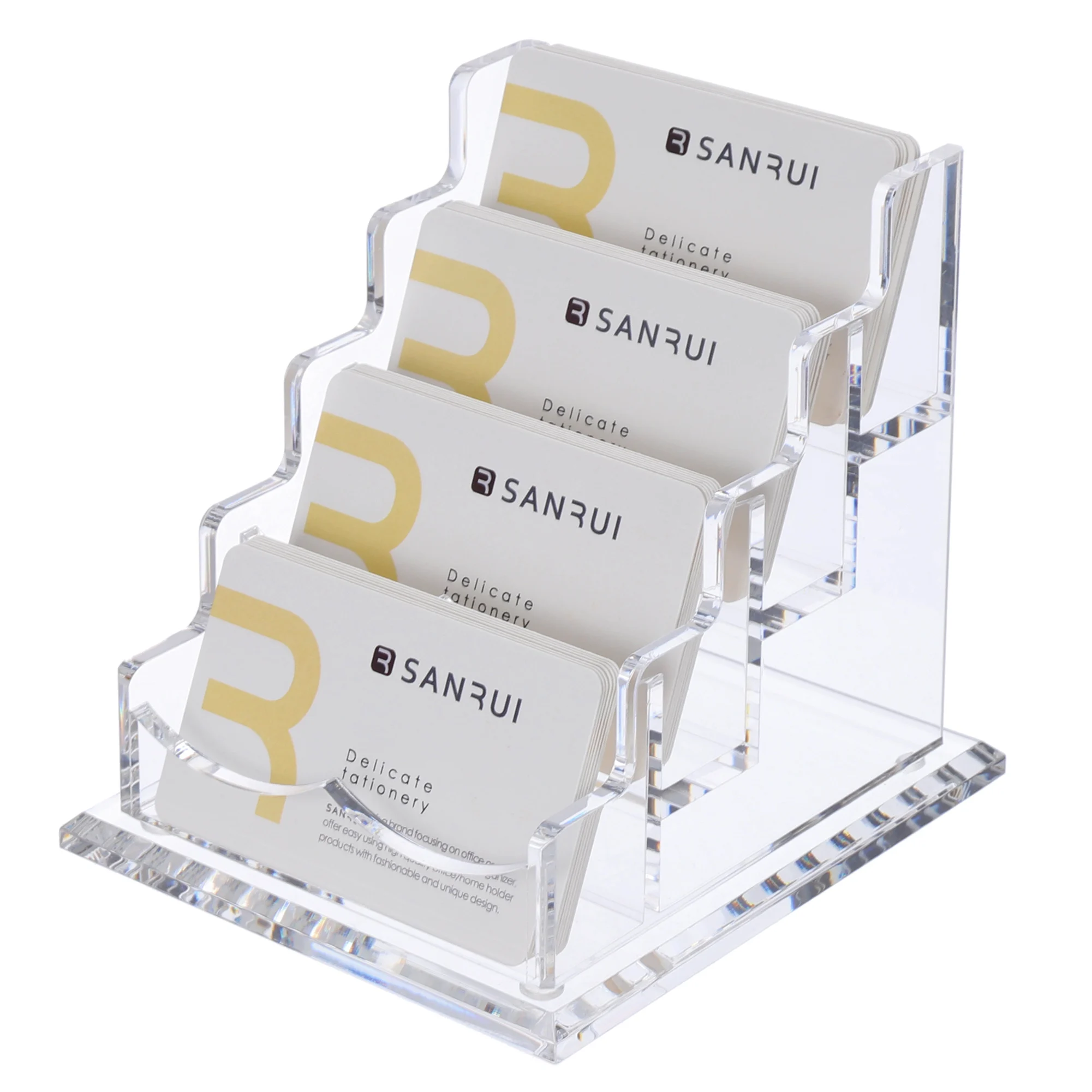 

SANRUI Acrylic Clear Business Card Holder for Desk Display Stand Desktop Organizer Rack 4 Tier 4 Pocket