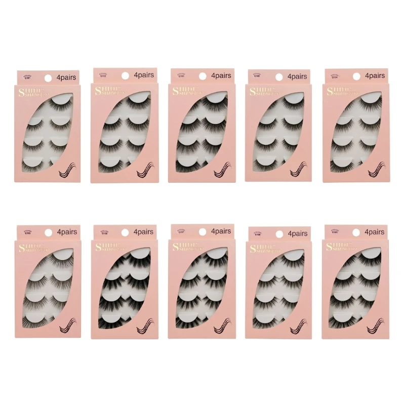 4Pairs Pack False Eyelashes Cat-Eye Fluffy-Faux Mink Lashes 3D Wispy Lashes Dramatic Long Thick Volume Fake Eye Lash