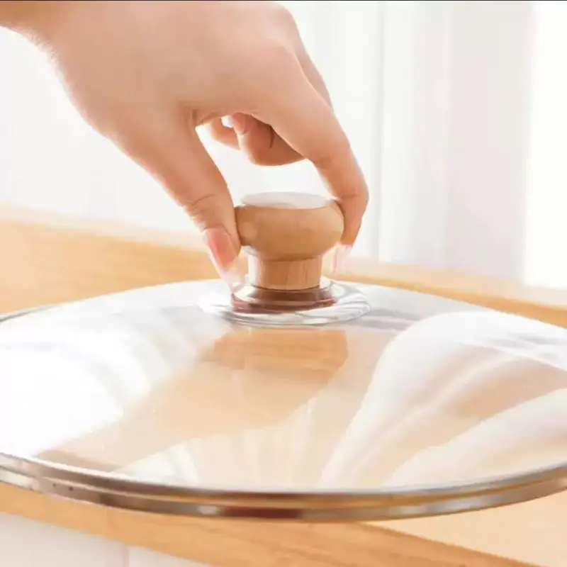 【HG】Wooden Pot Lid Knobs, Heat Resistant Replacement Pan Handle Knobs, Universal Flat Top Cookware Lid Handgrip For Frying Pan