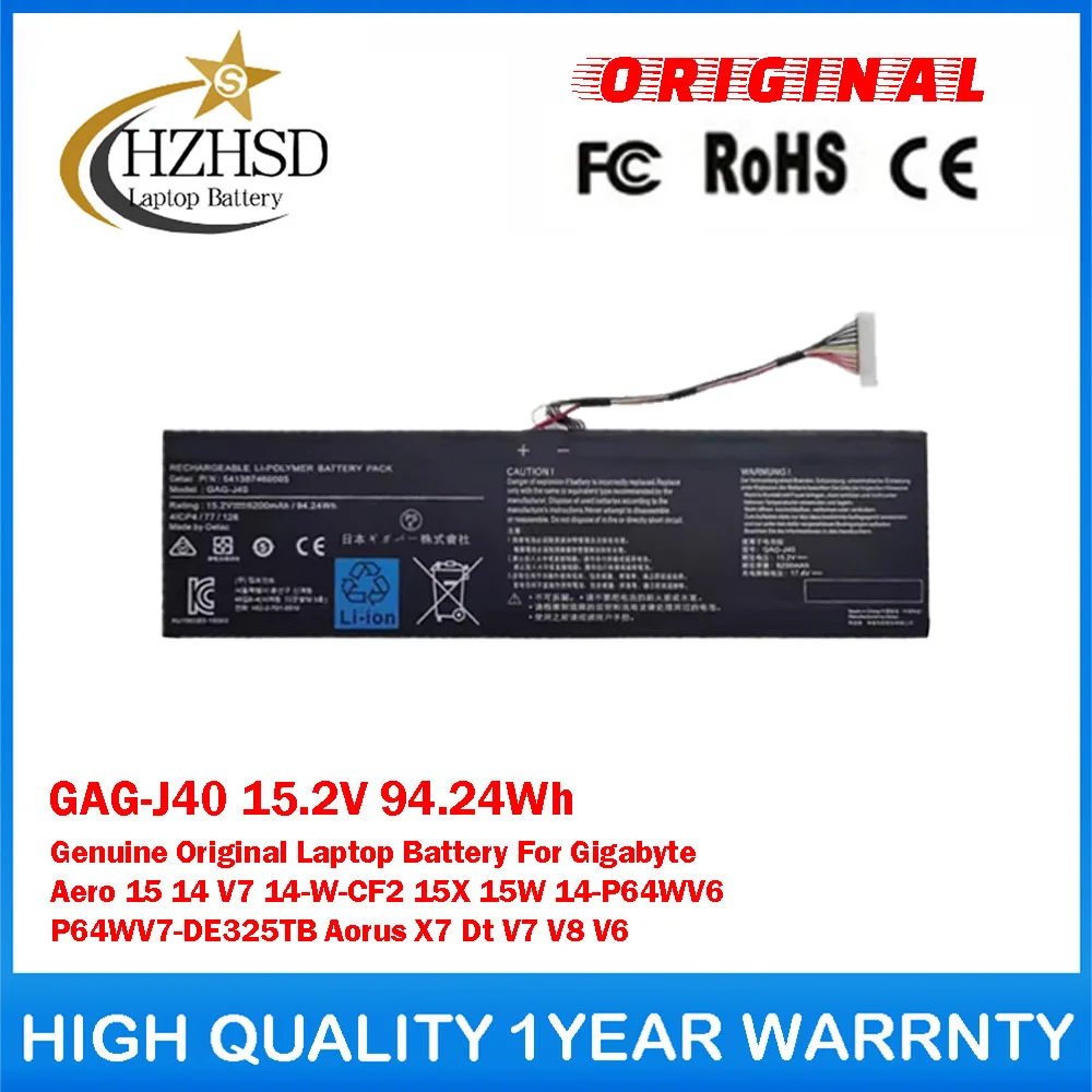 GAG-J40 15.2V 94.24Wh Genuine Original Laptop Battery For Gigabyte Aero 15 14 14-W-CF2 15X 15W 14-P64WV6 P64WV7-DE325TB Aorus X7