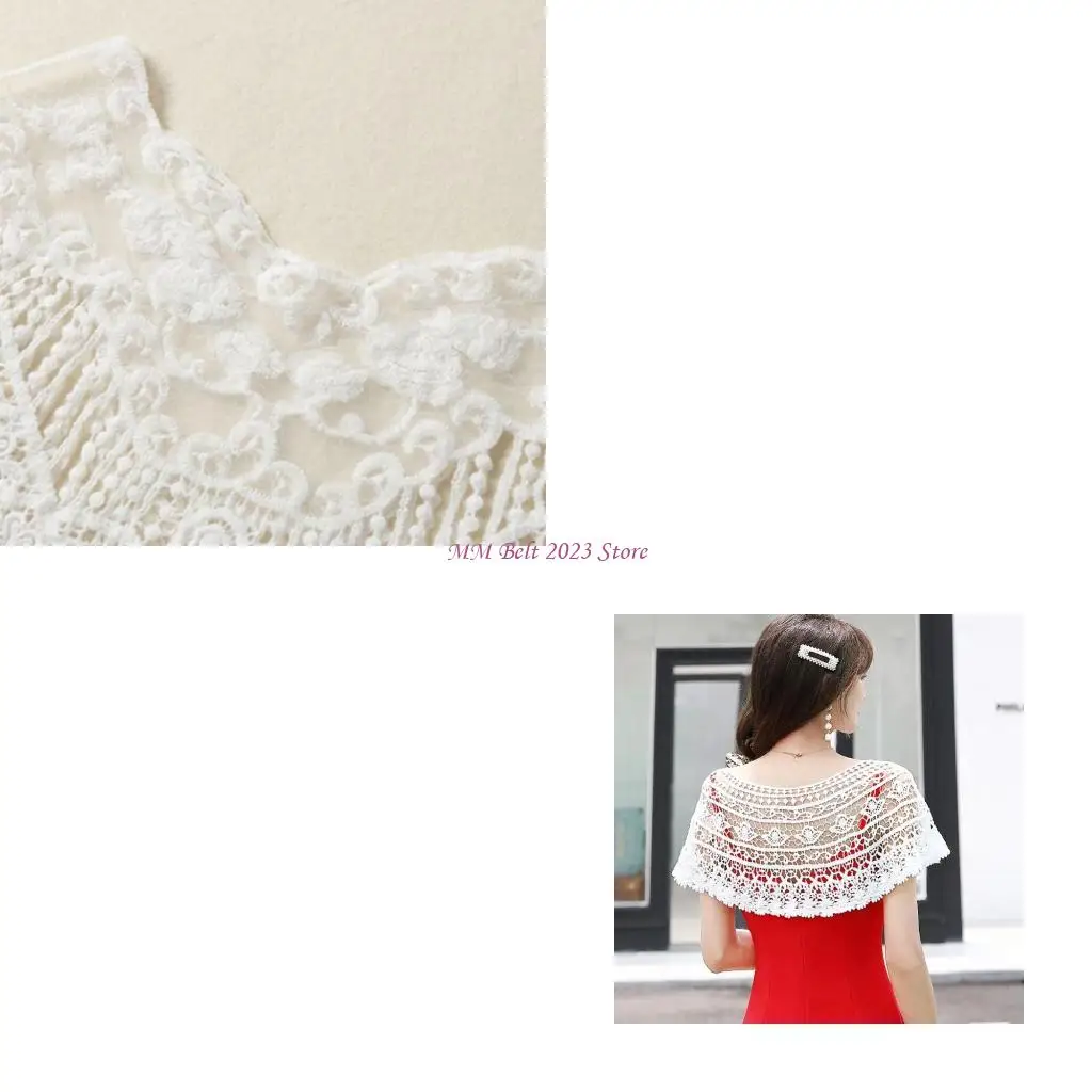 

49ME Women Embroidery Floral Lace Shawl Wrap Shrug Sheer Mesh Tassels Wedding Capelet Stole Vintage Bridal Cover Up Bolero