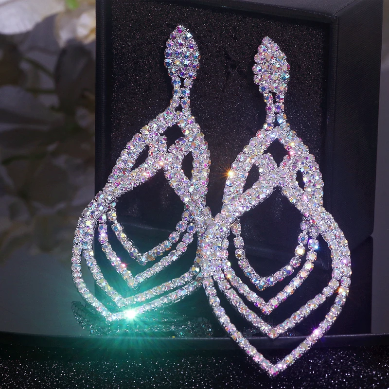 2022 Classic Elegant Crystal Long Drop Earrings for Women Fashion Korean Rhinestone Earrings Party Wedding Jewelry Birthday Gift