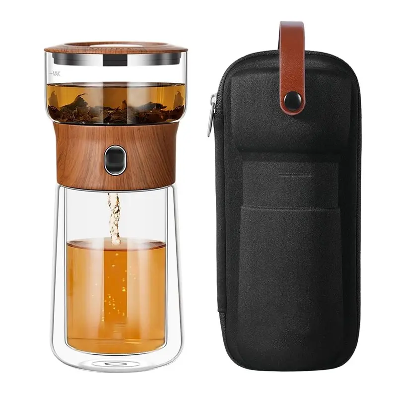 A03F-Glass Infuser Teapot, One Touch Tea Maker For Loose Leaf Tea, Tea Diffusers, Magic Tea Pot With 9Oz Tea Mug