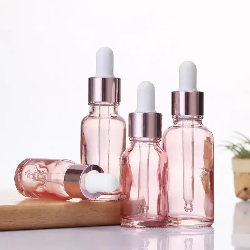 

5-100ML Bottles Refillable Rose Lid Cosmetic Container Pink Glass Aromatherapy Liquid for Essential Massage Oil Pipette