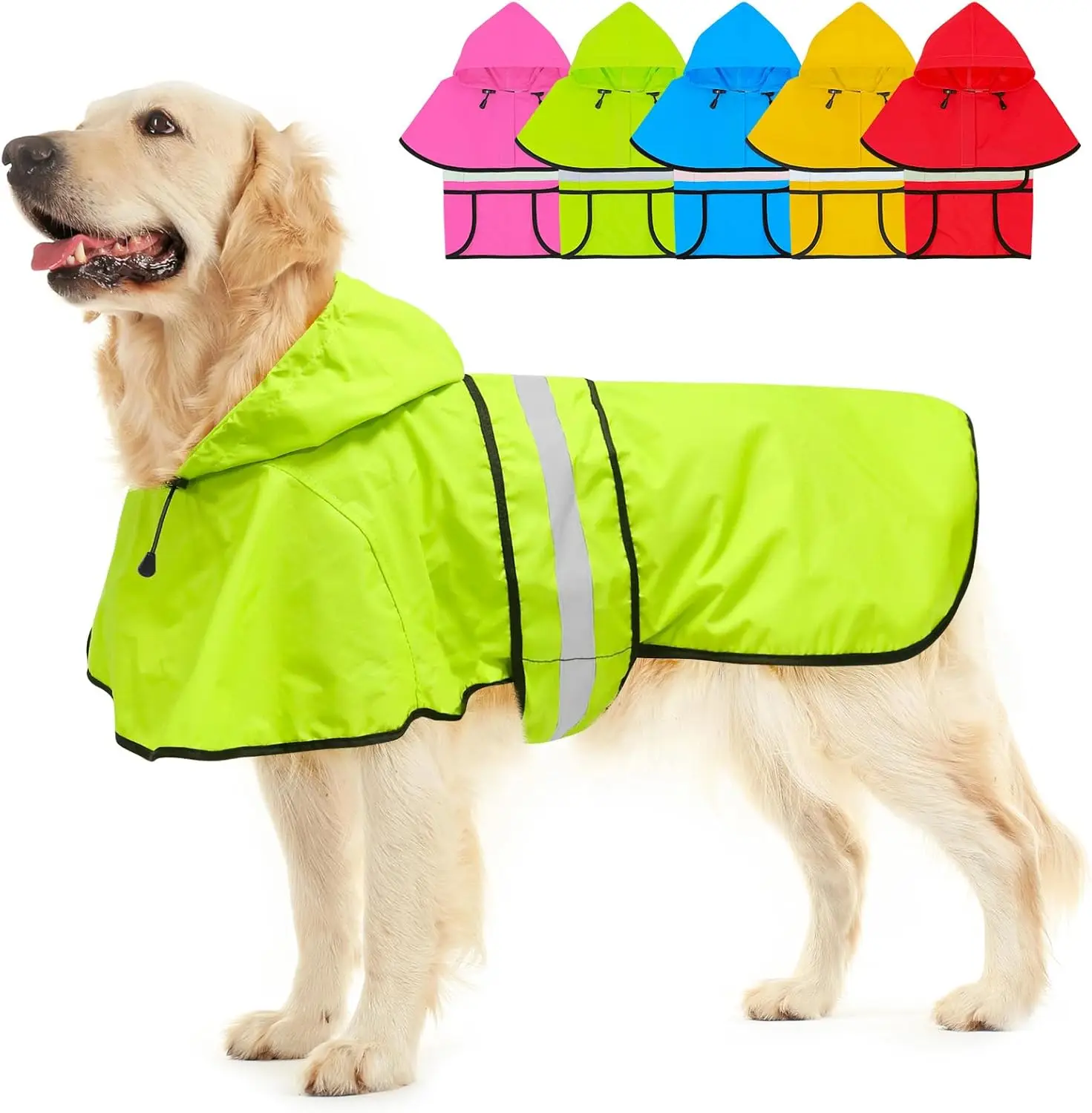 

Reflective Waterproof Dog Raincoat with Hood for Small to X-Large Dogs in Green