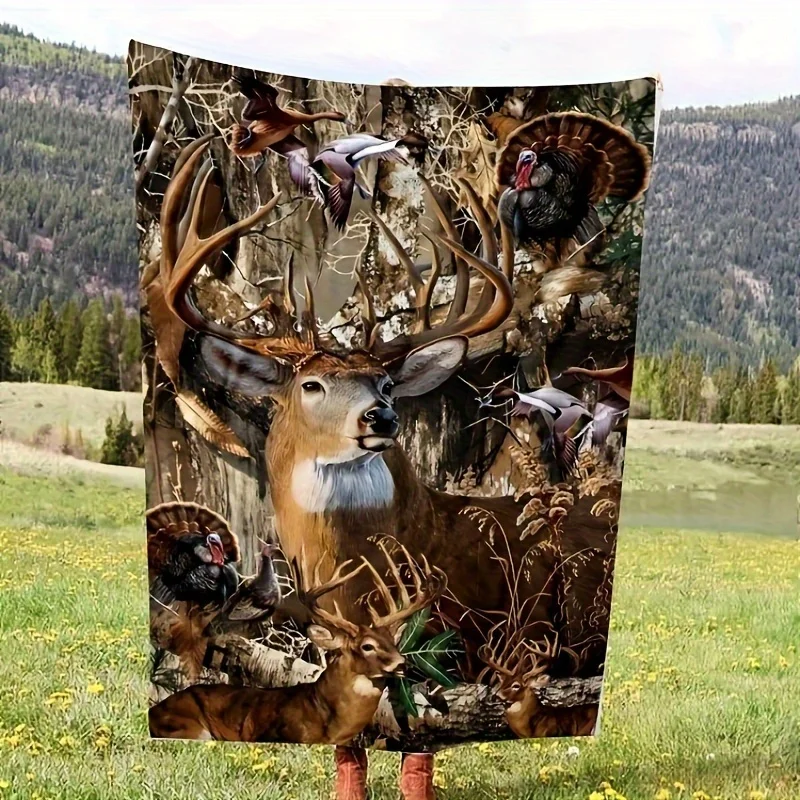 Premium Woodland Deer Wildlife Forest Blanket Throw Couch Lap Cover Rustic Nature Tapestry Decor Camping Picnic Rug Art