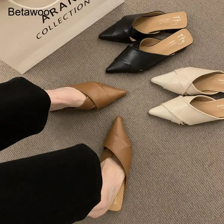 Multi-Color Crisscross Pointed Toe Flat Mules Women Minimalist Slip-On Backless Slide Sandals for Daily Wear