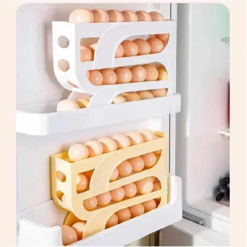 3/4 Tier Egg Holder for Fridge,Auto Rolling Fridge Egg Organizer Storage Box,Large Capacity Refrigerator Egg Dispenser Rack