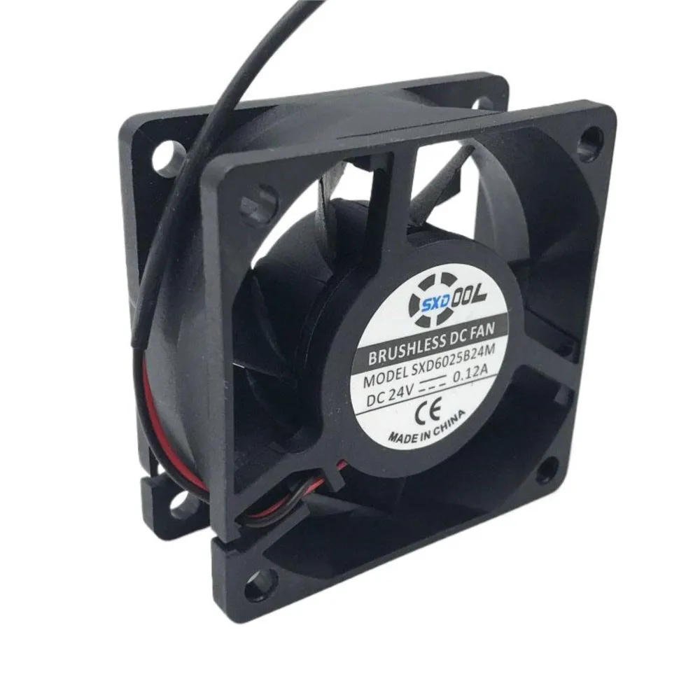 SXD6025B24M 60x60x25mm Dual Ball DC 24V 0.12A 2P 5000RPM 25.4CFM Axial Case Cooling Fan - High Airflow for Reliable