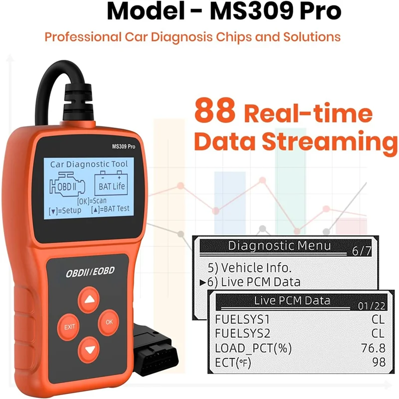 أداة الماسح الضوئي التشخيصي MS309 Pro للسيارة مع قارئ رمز المحرك، جهاز اختبار البطارية، وظيفة رمز الخطأ الواضح #6