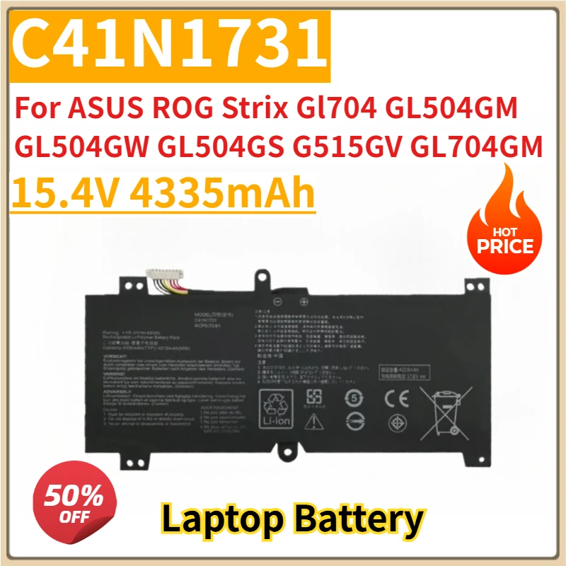 

New Replacement Laptop Battery 15.4V 4335mAh C41N1731 for ASUS ROG Strix Gl704 GL504GM GL504GW GL504GS G515GV GL704GM