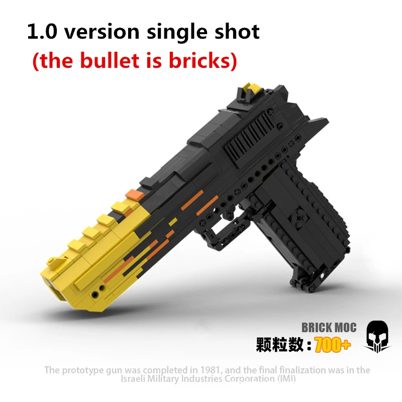 1.0 Single Shot Desert Eagle Pistol Building Blocks MOC Gun Model Can Shoot  DIY Bricks Bullet Set Toys For Kids Christmas Gifts