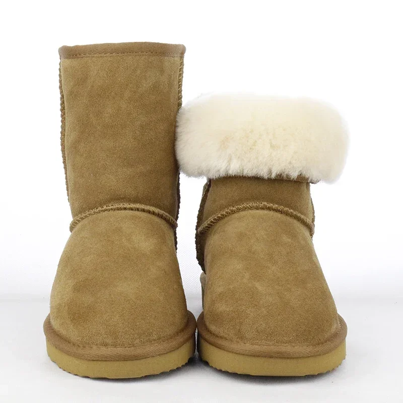 Cow Suede Leather Snow Boots Women Top Quality Australia Fur Boots Winter Boots for Women Warm Wool Ankle Boots Botas Mujer