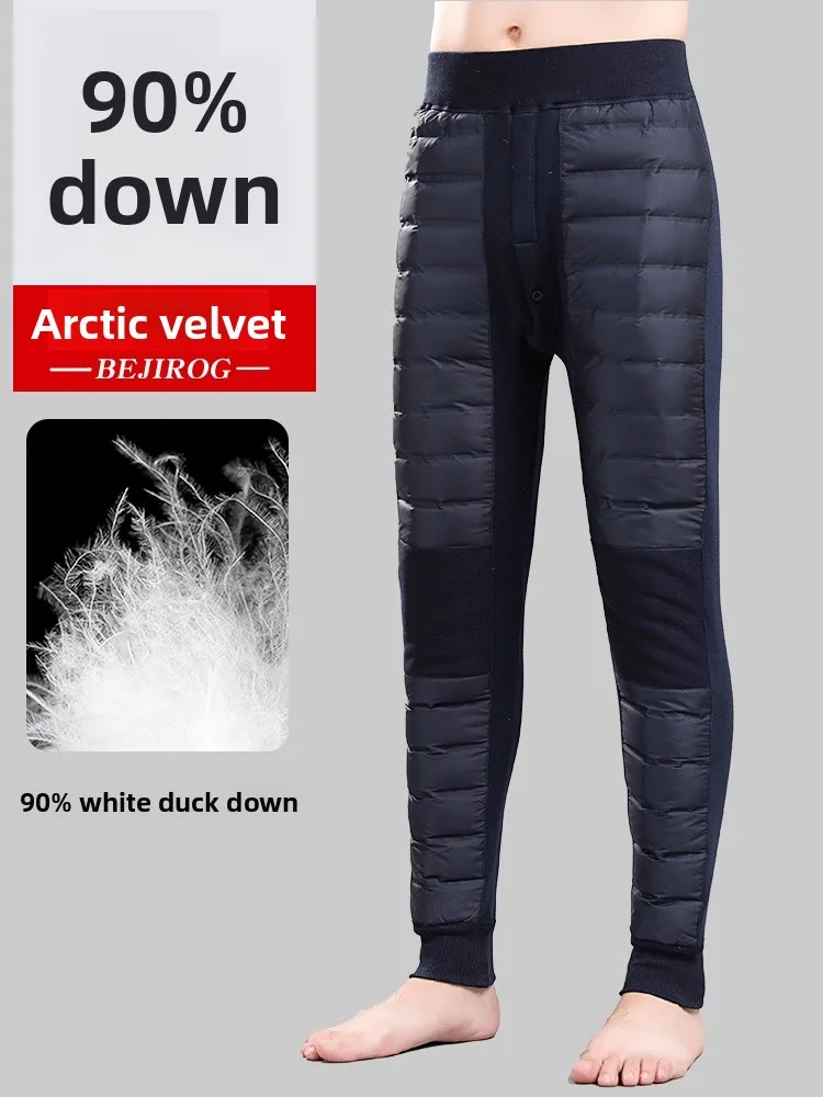 

Arctic Velvet down Pants Thiened Warm Trousers Men's Winter Cold Resistance High Waist Thi Cotton Pants Fce Lined