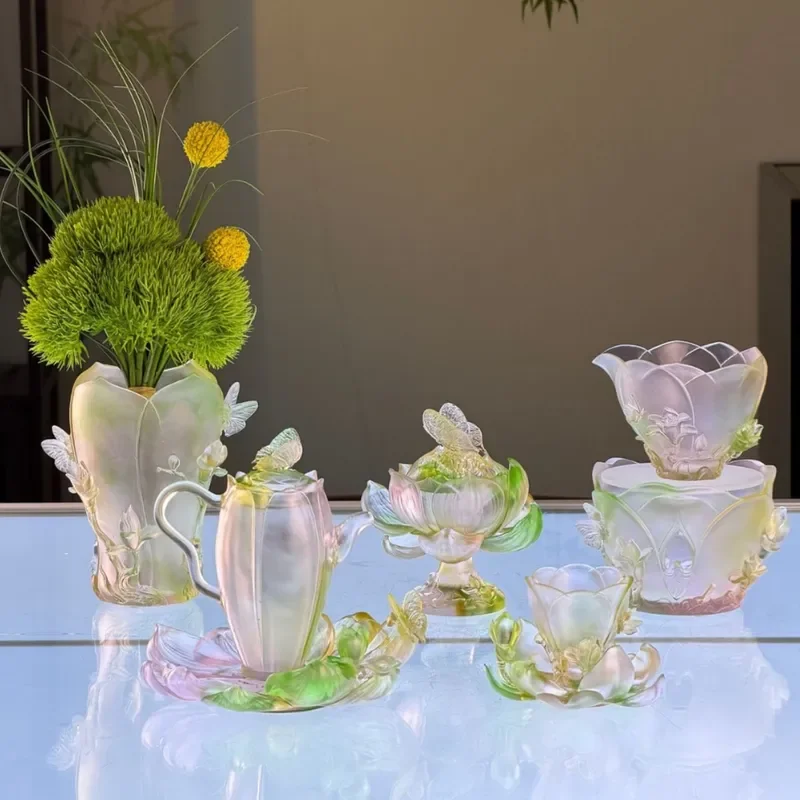 Vintage Glazed Twelve Flower God Tea Set Magnolia Series Ceramic Teapot Fair Cup Gaiwan Incense Burner Holder Traditional
