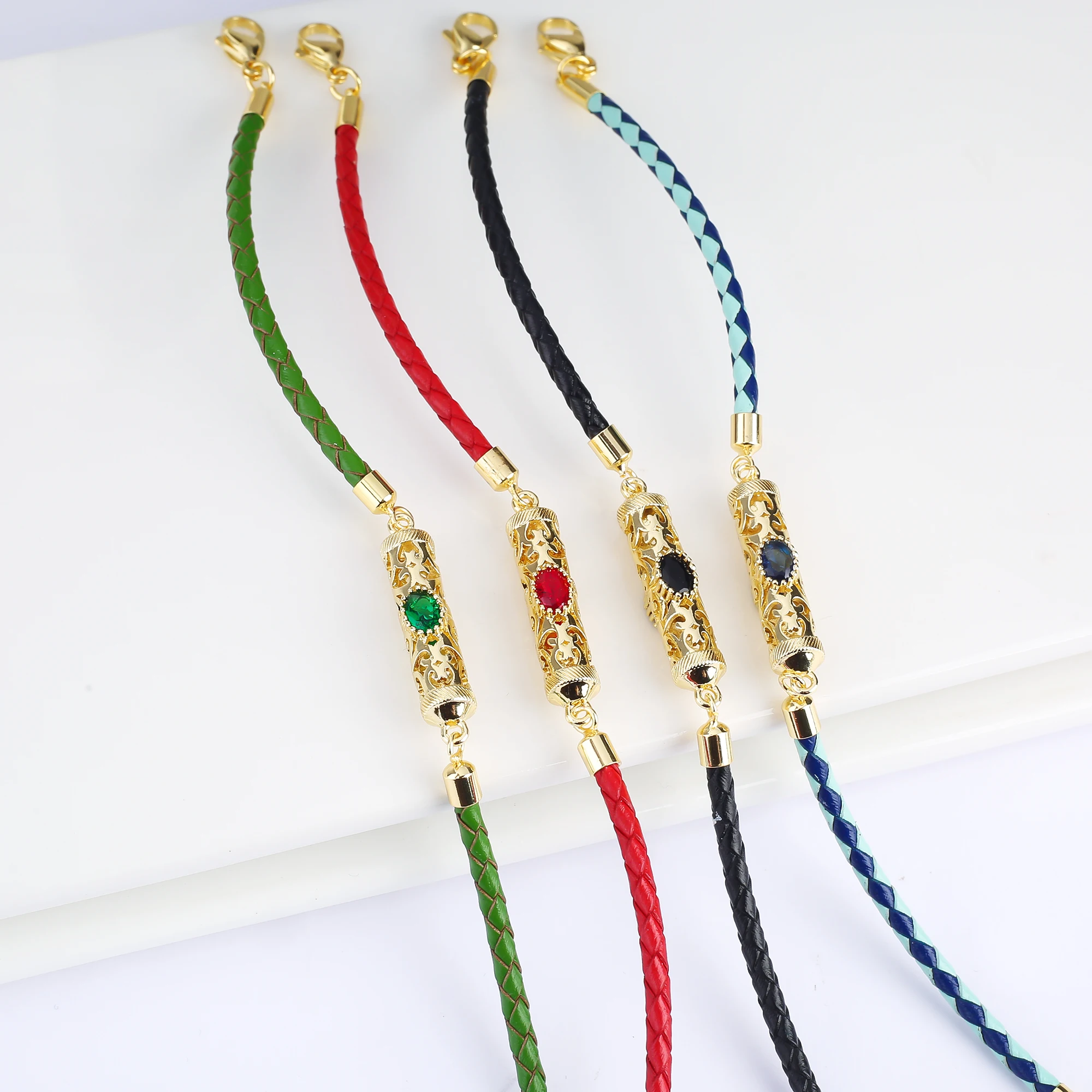 Pulsera ajustable trenzada de cuero de cristal con Pilar de dragón chapado en oro para hombre y mujer, joyería Simple para fiesta, vacaciones, regalo de oración