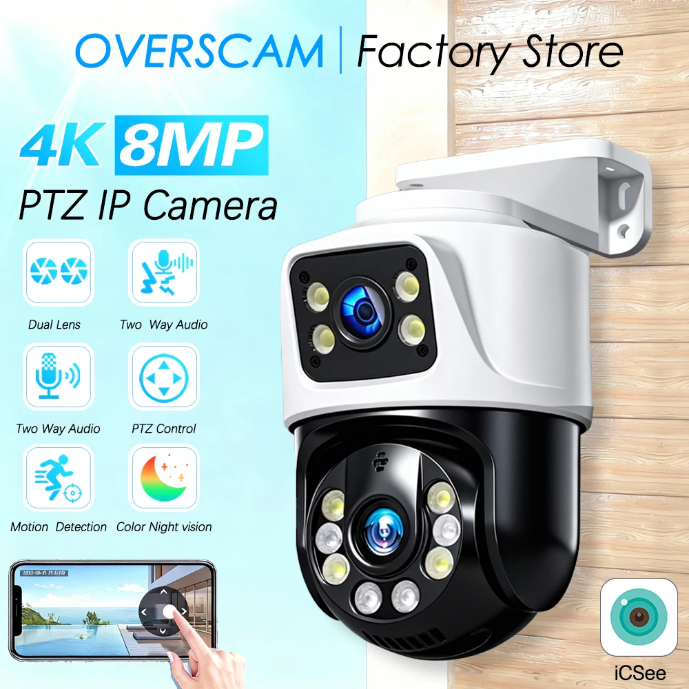 

Dual Lens 8MP 4K POE PTZ IP Camera ONVIF Outdoor Video Surveillance CCTV Cameras For Xmeye NVR Two Way Audio Human Detection