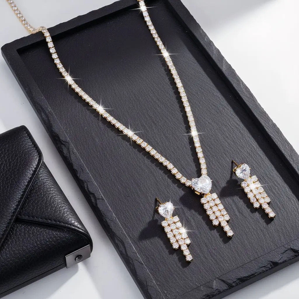 Fine Craft Diamond Butterfly Tassel Necklace Earrings High Carbon Diamond Women 24K Gold AU999 Firm inlay durable