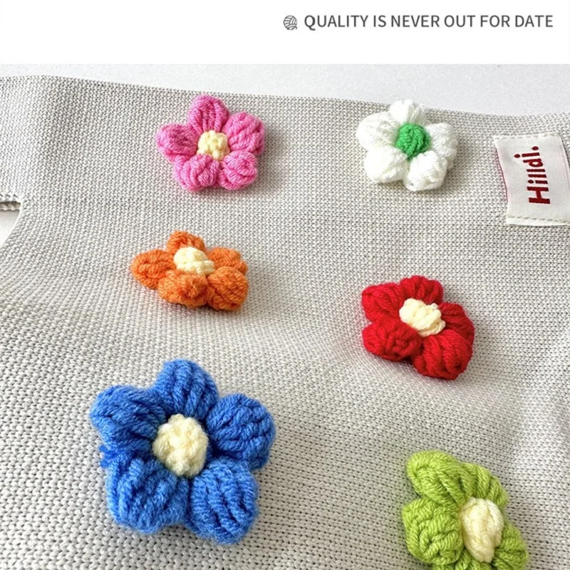 Cute Colorful Little Flower Knitted Bag Tote Bag Simple Knitted Woolen Handbag Korean Bag Bucket Shoulder Crossbody Bag