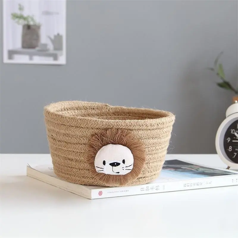 1pc 16x9CM Cartoon Animals Hand Woven Cotton Rope Storage Basket Kids Toys Desktop Organizer Sundries Storage Box