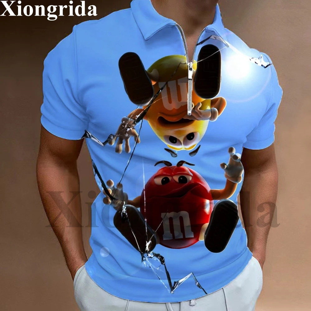 رجل البريدي الرقبة قمصان بولو مضحك الغذاء الحلوى طباعة بلايز رجالي 3D الشوكولاته الفول الجدة قصيرة الأكمام جولف قمصان بولو الصيف