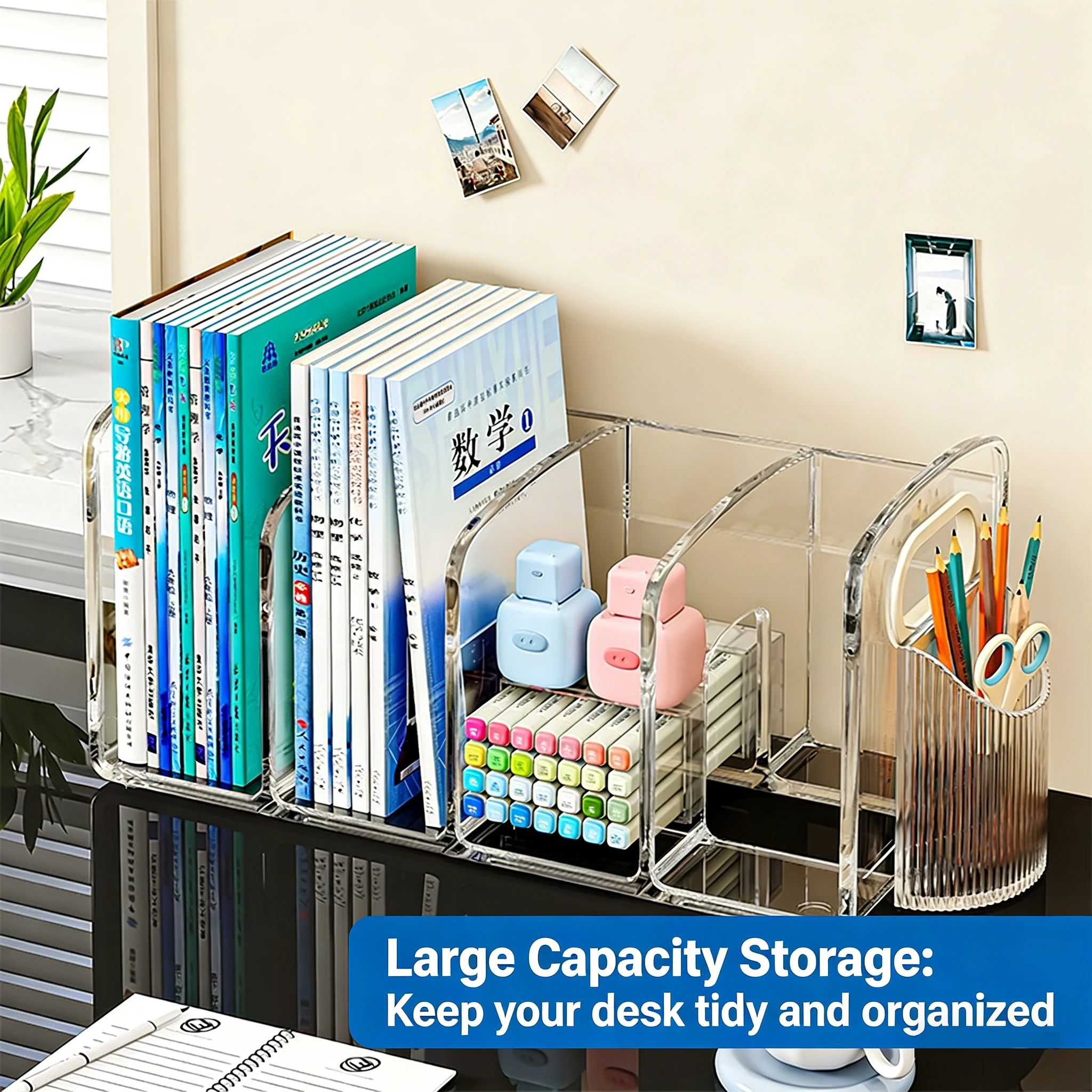 

Подставка для книг из прозрачного акрила с 3 отделениями, настольный органайзер для книг, пластиковый сортировщик для документов для хранения на столе