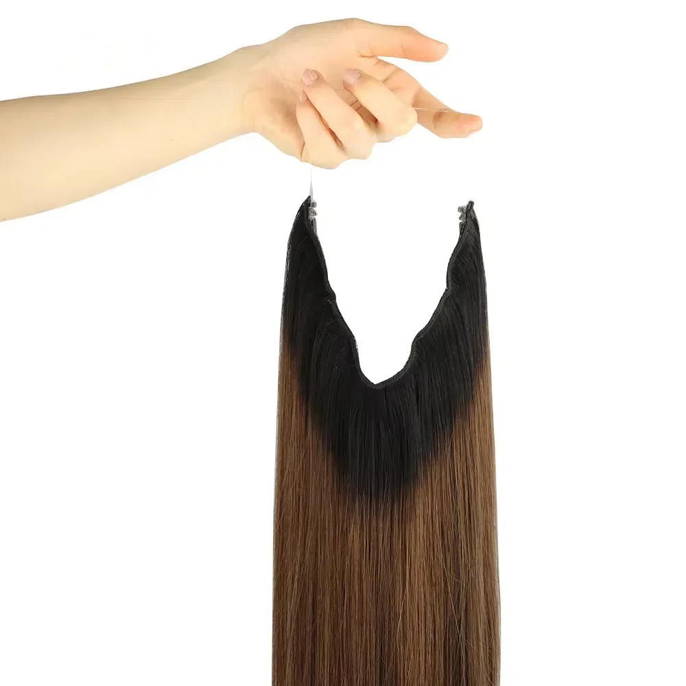 女性のための目に見えないヘアエクステンション長くて滑らかなブロンドの髪4つのクリップたくさんのヘアエクステンション