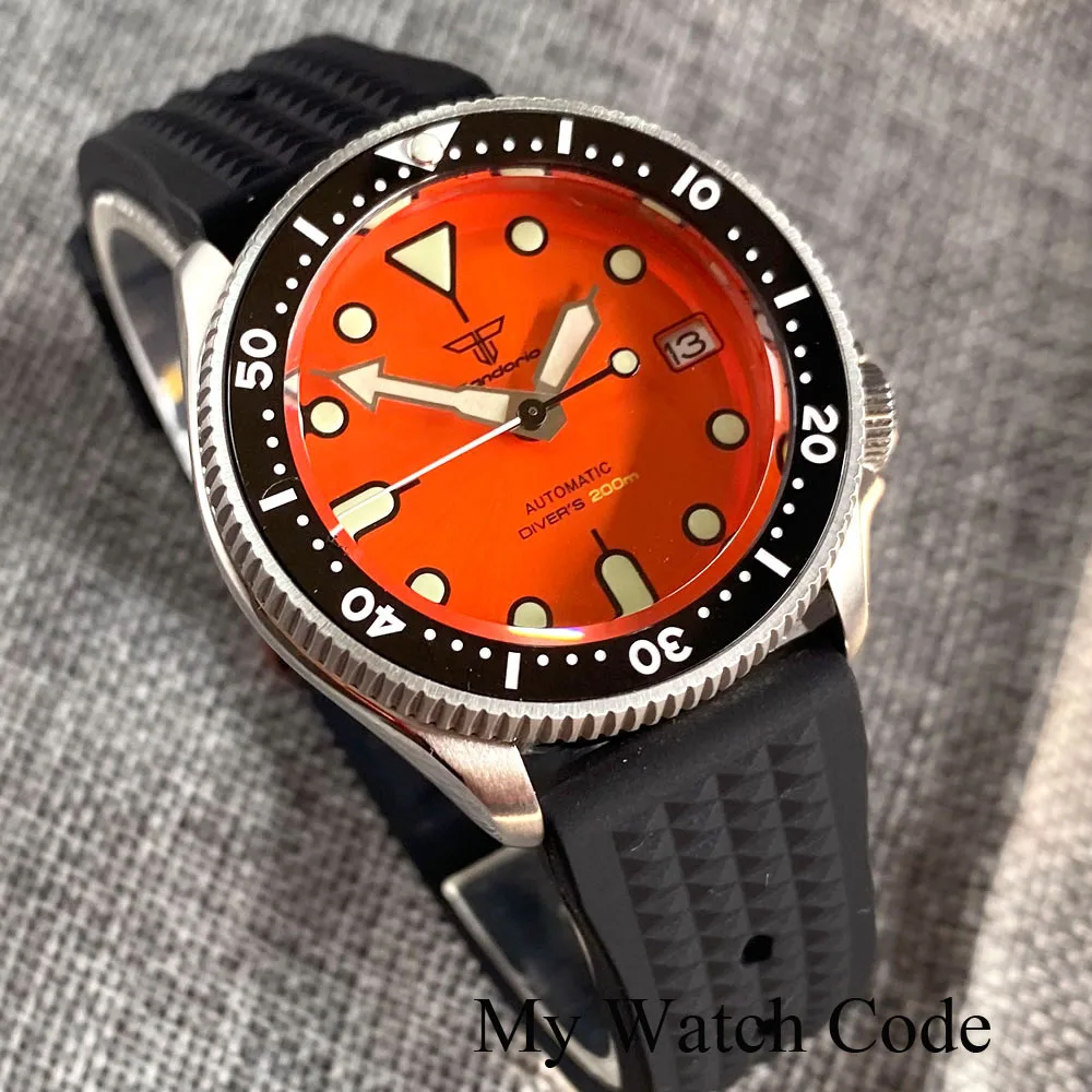 Montre mécanique en acier étanche pour homme, montre-bracelet de plongée orange Sunaged, horloge pour femme, bracelet gaufré, couronne 200, SKX013