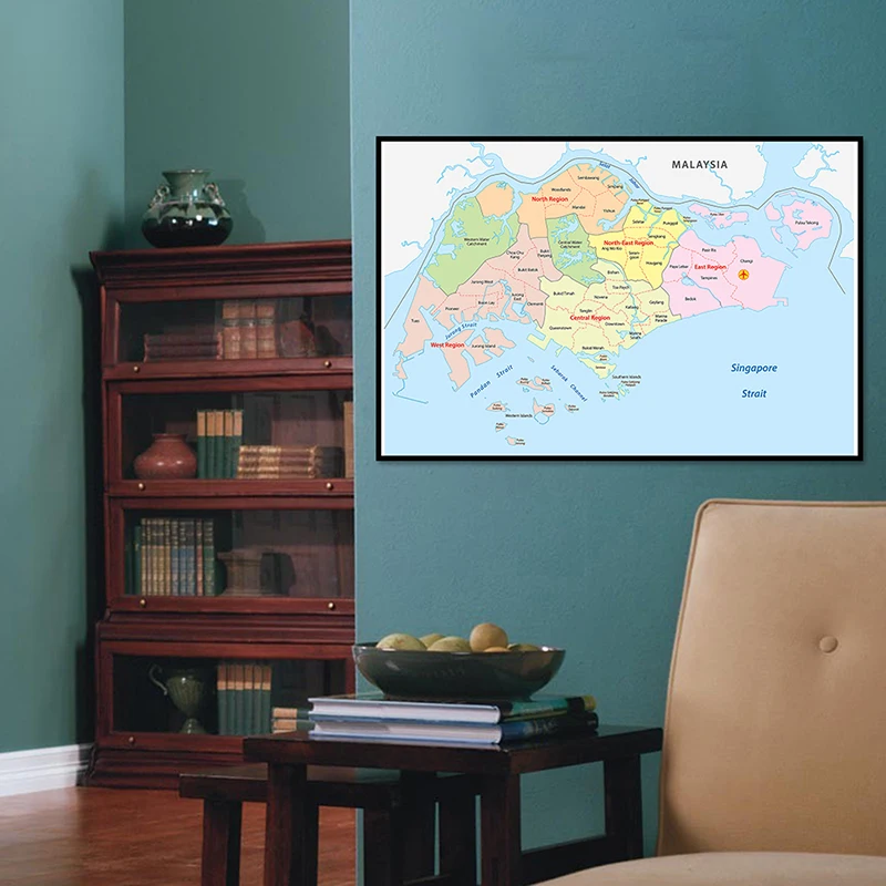 90*60cm mapa da parede de singapura decorativo mapa em inglês não tecido lona pintura sem moldura cartaz e impressão decoração para casa