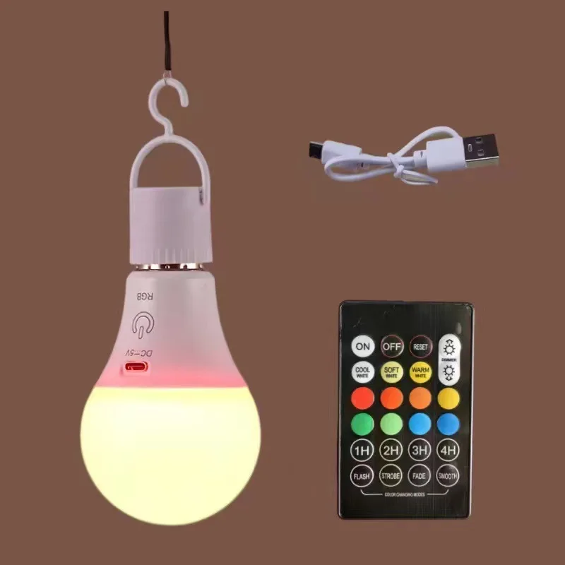 Portable E27 Emergency LED Bulbs USB Rechargeable RGB LED Indoor Bedroom Book Reading Night Light Outdoor Camping Fishing Lamps