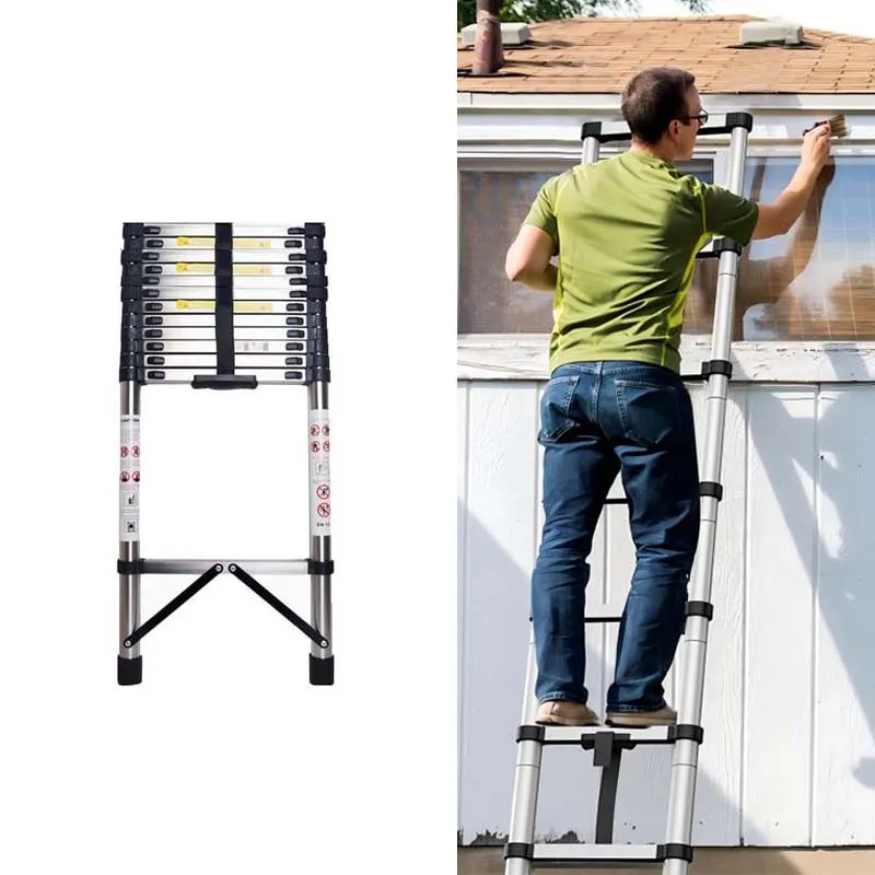 Multi-Size Telescoping Straight Ladder, 300 lbs Heavy Load Capacity, Reinforced Safety Lock & Anti-Slip Feet Design, Collapsible for Space Saving, Ideal for Indoor Renovation & Outdoor Projects