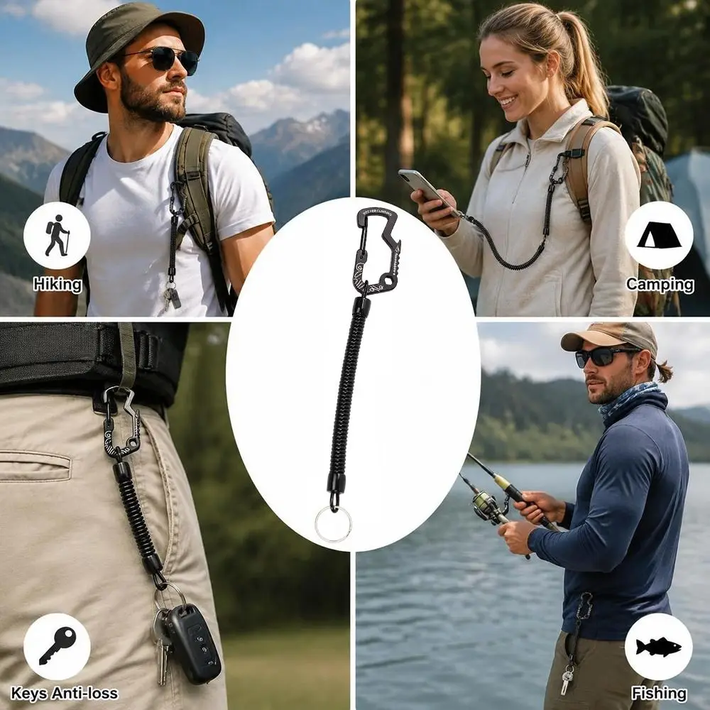 1/2/5pcs Multi functional Outdoor Retractable Spring Elastic Rope Anti-lost Black Security Gear Tool Fishing Lanyards